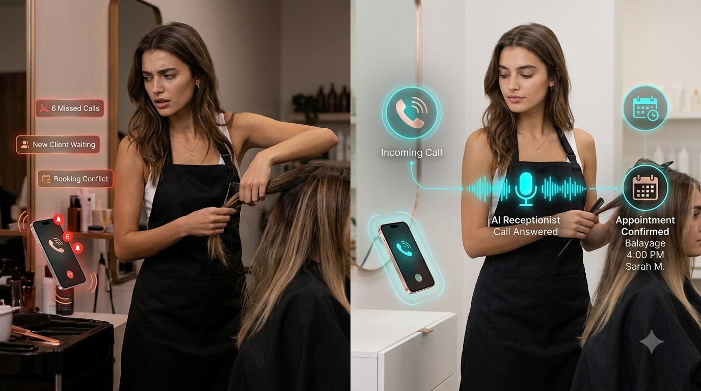 AI Receptionist answering calls in a salon